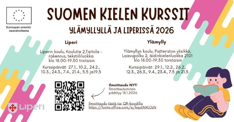 Suomen kielen kurssit Ylämyllyllä ja Liperissä 2026.