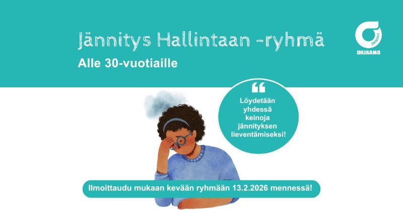 Jännitys hallintaan -ryhmä alle 30-vuotiaille. Nainen pohtii.