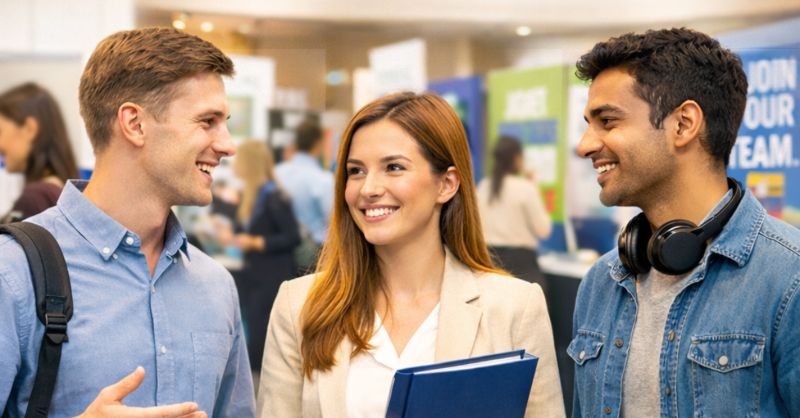 Kolme henkilöä keskustelee keskenään kävellessään.