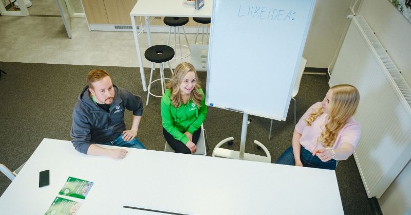 Luotsin asiantuntijat ja asiakas keskustelevat liikeideasta.