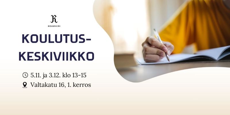 Koulutuskeskiviikko. 5.11. ja 3.12. klo 13-15. Valtakatu 16, 1. kerros.