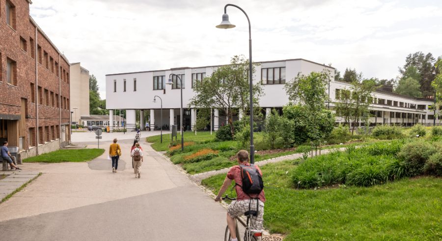 Seminaarinmäki, Liikunta-rakennus edessä oikealla, vasemmalle jää P-rak, Philologica.